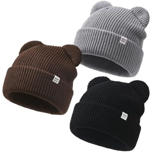 Baby Beanie Winter Knit Hat with Bear Ear for Infant Toddler Boys Girls Children Soft Knitted Hat Skull Cap