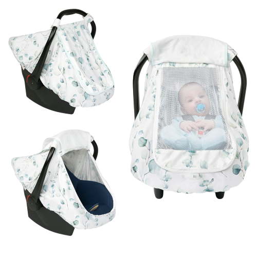 Beavtaens Baby Car Seat Cover, Stretchy Infant Carseat Canopy, with Breathable Peep Window, Green leaf