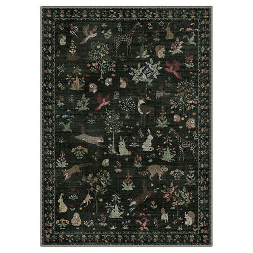 Aven Machine Washable Forest Animal Dark Green Rugs