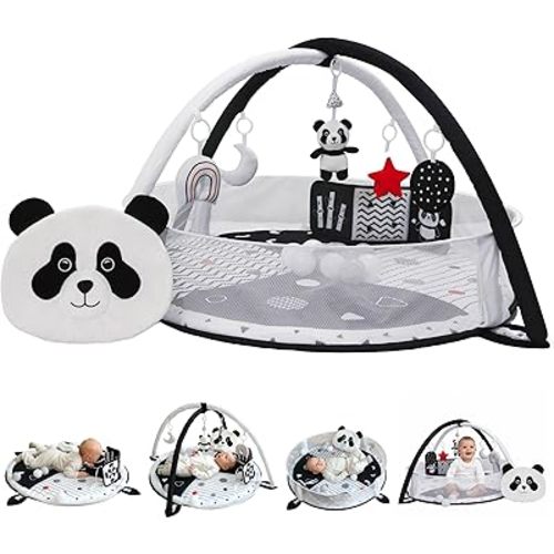 6-in-1 XL Baby Activity Center & Ball Pit, Baby PlayMat & Play Gym, Sensory Exploration and Motor Skill Development Toys, High Contrast Book, Balls Included (Black and White)