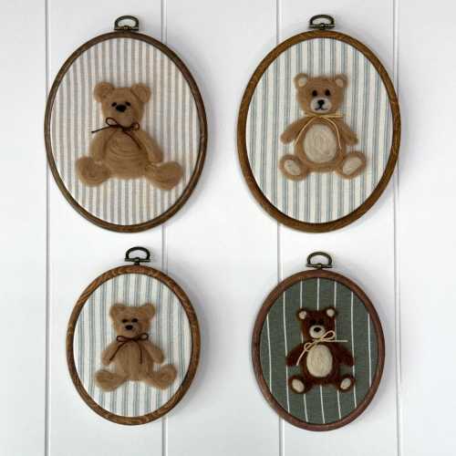 Handmade Custom Needle Felt Teddy Bear Nursery Decor | Personalized Wall Art | Hand Embroidered Name