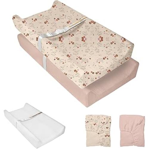 Muslin Baby Changing Pad, 2 Pack Muslin Soft Cotton Covers & Waterproof Lining Foam Diaper Changing Table Pad 32" x 16.6" Mat for Dressers