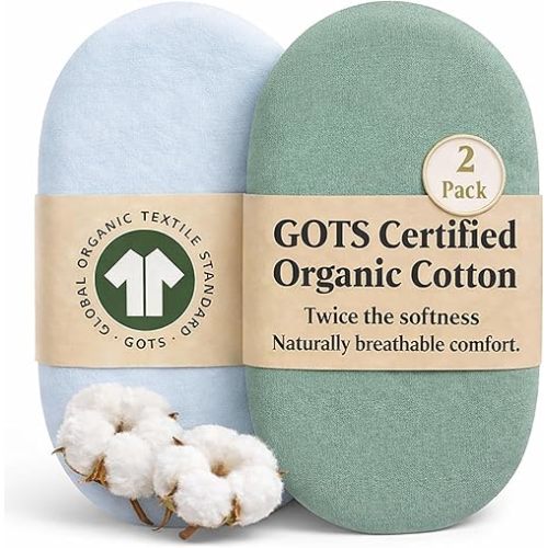 GOTS Organic Bassinet Sheets 15x33 in - 16x32 in for Halo and Fits Many Bassinest - Premium Weight Turkish 100% Organic Cotton Fitted Mattress Cover for Oval or Rectangle Bassinet Bed Pads