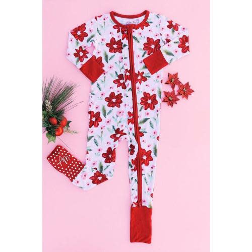 Petal Perfect Poinsettia Bamboo Zipper Pajamas – Baby & Toddler