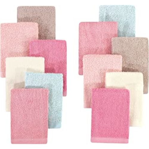 Hudson Baby Unisex Baby Rayon from Bamboo Woven Washcloths 12pk, Soft Peony, One Size