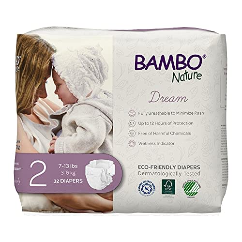Bambo Nature Hypoallergenic Dream Baby Diapers, Premium Eco-Labeled Sustainable Diapers, Enhanced Leakage Protection, Totally Chlorine-free, Skin Friendly, and Super Absorbent - Size 2 (96 Count)