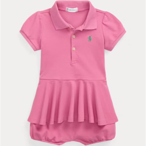 Stretch Mesh Peplum Polo Shortall
