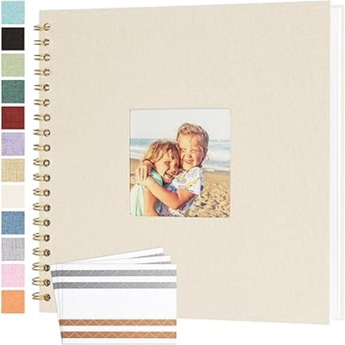 Scrapbook Photo Album 10x10 Inches 40 Pages Hardcover Kraft Paper Linen Cover Scrap Book Memory Book DIY Scrapbook Albums for Wedding Baby Boyfriend Travel Anniversary Family, Beige