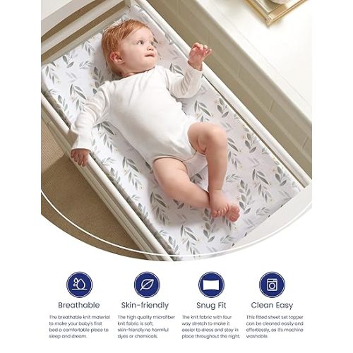 TotAha Premium Stretchy Changing Pad Covers (2-Pack)-Hypoallergenic, Silky Comfort, Buttery Soft, Calming Effect, All-Season Jersey-Knit 32'' X 16'' X 5'' Deep Pocket (Pink Buds & Green Leaves)