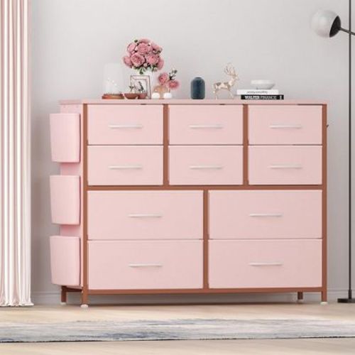 Garvee Dresser for Bedroom, 10 Drawers Fabric Storage Drawer, Dressers & Chest of Drawers with Side Pockets, Hooks for Closet, Living Room, Hallway