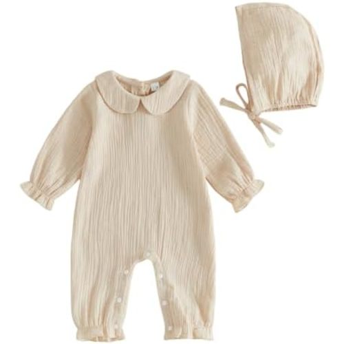 Newborn Coming Home Outfit Girl Baby Muslin Romper with Hat Hospital Set