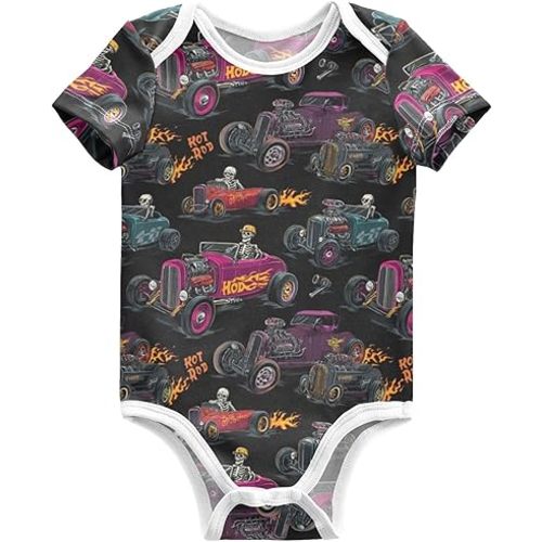 Pigsaly Monster Trucks Unisex Baby Bodysuits Race Car Newborn Short Sleeve Summer Jumpsuit Boy Girl 18M