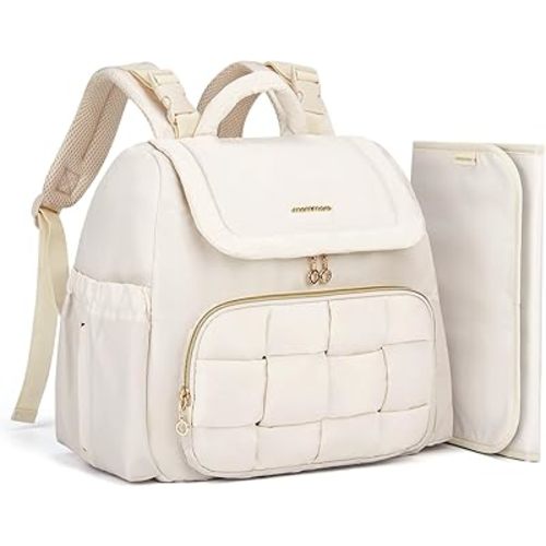 mommore Small Diaper Bag, Mini Baby Diaper Bag, Puffer Quilted Diaper Backpack with Changing Pad, Insulated Pockets, Stroller Strap, Woven Baby Bag for Travel Work