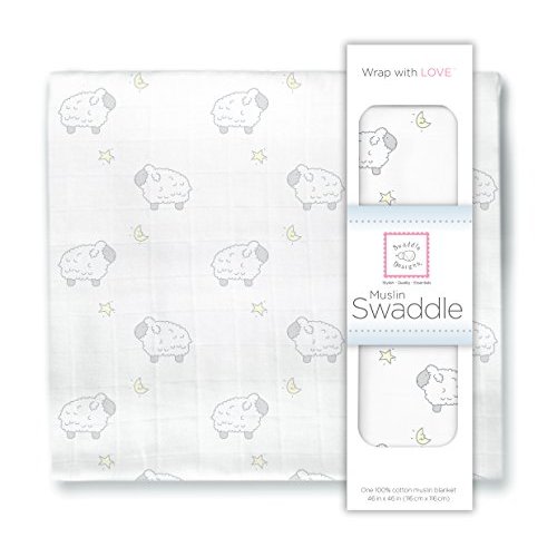 SwaddleDesigns Cotton Muslin Swaddle Blanket, Sterling Little Lambs