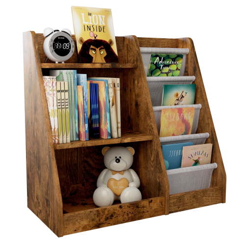 Hironpal Small Kids Bookshelf with 4 Layer Sling Adjustable Book Display Shelf for Nursery Playroom Bedroom