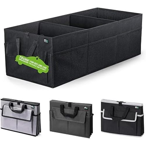MIU COLOR Trunk Organizer for Car, Car Organizer, Sturdy Trunk Organizer for SUV, Non-Slip Bottom, Storage Organizer for Sedans, Van, Jeep, Grocery, Large 3 Compartments, Ebony 32"×13"×10.6"