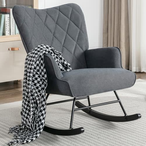 Ailisforest Grey Upholstered Glider Rocking Chair for Nursery/Living Room/Bedroom