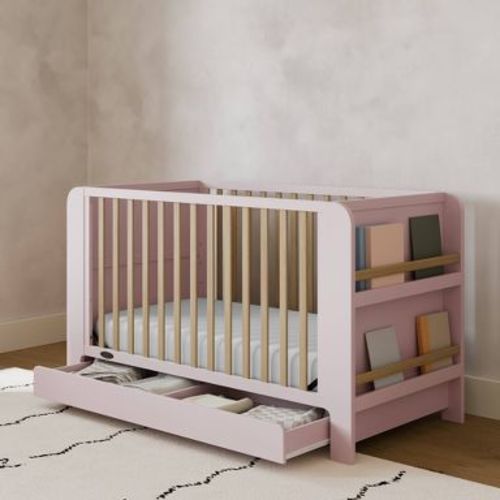 Graco Read-With-Me 4-in-1 Convertible Bookshelf Crib with Drawer - Blush/Driftwood