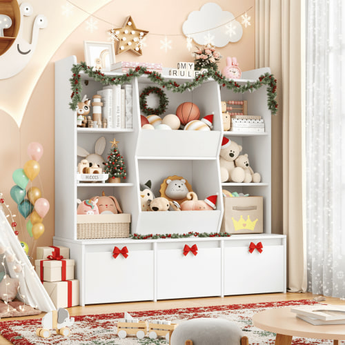 Hiphuta Large Toy Storage Organizer with 4 Shelves, 8 Cube Storage Kids Bookcase for Playroom, Toy Organizer for Kids, White