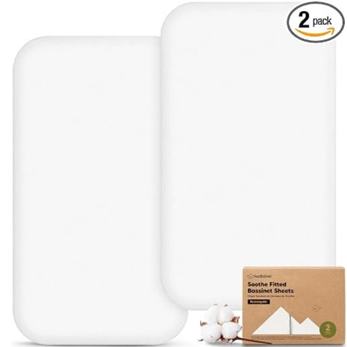 2pk Organic Bassinet Sheets, Compatible with Baby Delight (Soft White) | 100% Cotton Bassinet Sheets for Boys, Girls, 32 x 21 Rectangle Baby Bassinet Mattress Sheets, Soft Breathable Bedside Cover