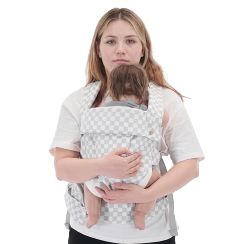 Baby Carrier Newborn to Toddler - Ergonomic Breathable Soft Structured Carrier with Breathable Mesh Lightweight Baby Holder with Lumbar Support Hands-Free Babywearing for Plus Size Parents White