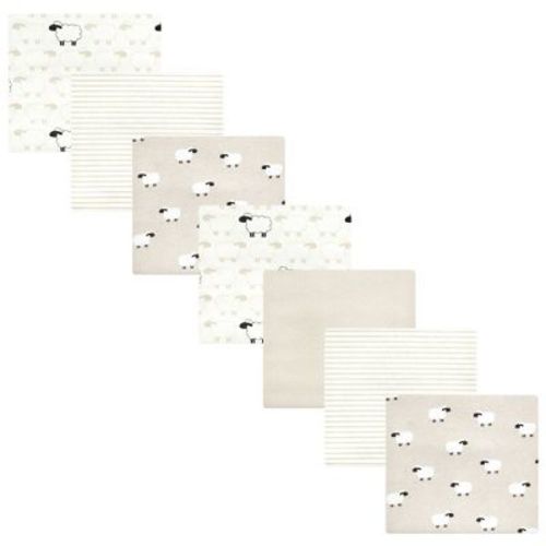 Hudson Baby Cotton Poly Flannel Receiving Blankets Bundle, Taupe Sheep, One Size
