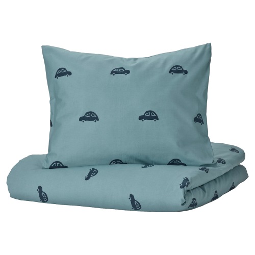 BARNDRÖM Duvet cover and pillowcase(s) - car pattern/blue Twin