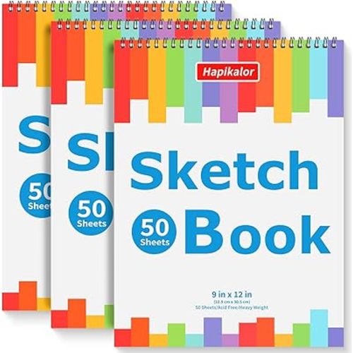 3-Pack 50 Sheets 9" x 12" Sketch Book, Spiral Bound Art Sketchbook, Bulk School Supplies for Kids, Acid Free Artist Easel Drawing Paper Pad for Drawing Painting Writing Sketching