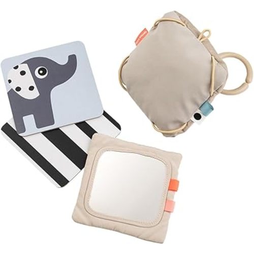 Done by Deer Baby Contrast Card Holder – Deer Friends – Sand | Newborn Visual Stimulation Toy with Mirror & High-Contrast Cards | Sensory Development, Personalizable, 0+