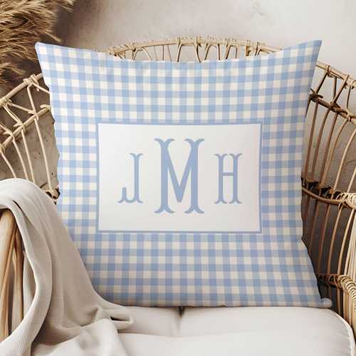 Blue Gingham Custom Name Pillow, Blue Nursery Decor, Gift for Nursery, Boy Baby Gift, Personalized Gift, Monogram Pillow, Vintage Nursery