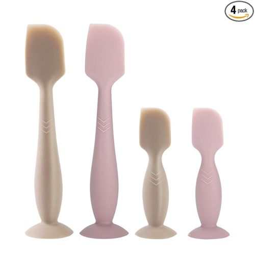 Diaper Cream Spatula, 4 Pack Butt Spatula Baby, Silicone Diaper Cream Applicator, Full-Size + Mini Butt Paste Spatula for Babies, Newborn Baby Necessities (Brown+Pink)