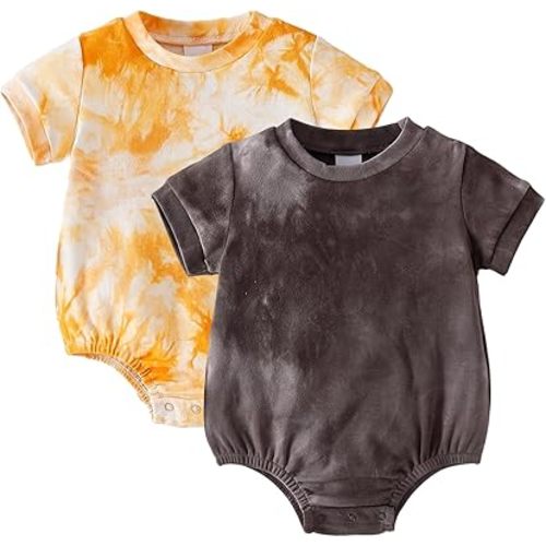 ROMPERINBOX Baby Boy Bodysuits 2 Pack Tie Dye Short Sleeve Onsies Infant Bubble Romper 0-24 Months