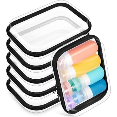 Sanwuta 6 Pcs Clear Hard Zipper Case Plastic Zipper Pouches Transparent Makeup Bag Pencil Case Pouches Toiletry Diaper Bag for Travel Toy Storage Organizer Bins (Black,7.09 x 5.12 x 2 Inch)