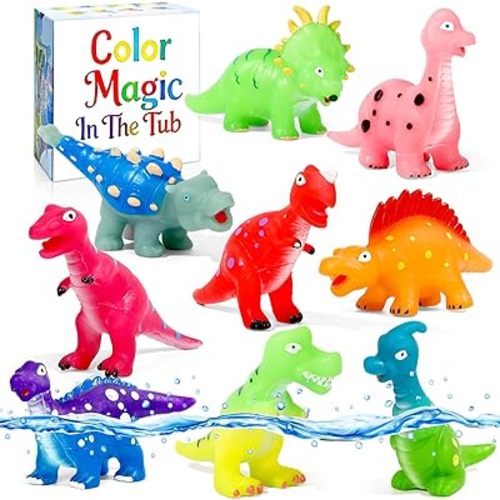 Color Changing Dinosaur Bath Toys: No Hole Mold Free Bath Toys for Kids Ages 3-5 & 4-8 | Magic Water Activated Bathtub Dino Play Set for Toddler Boys Girls