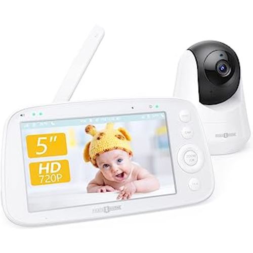 PARIS RHÔNE Video Baby Monitor, 5" 720P HD Baby Monitor with Camera and Audio, No WiFi, 2 Way Audio, VOX Mode, Infrared Night Vision, Feeding Reminder, Wide-Angle View Temperature Sensor Lullabies