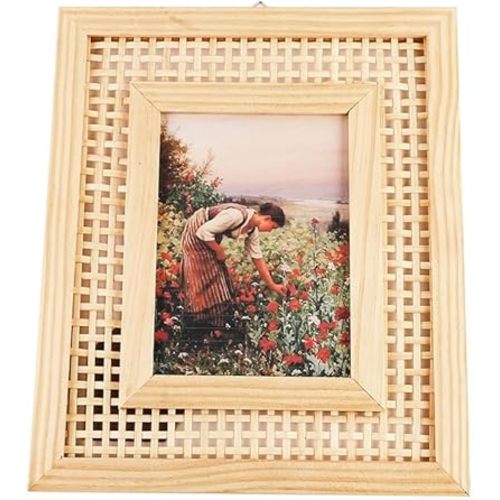 Rectangular Solid Wood Rattan Woven Photo Frame For Desk Home Wall Decoration, Fit For 4x6 Inch Photo (4x6 Inch)