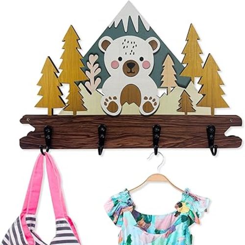 Decorative Wooden Cute Colorful Animal Nursery Kids Wall Coat Hanging Rack Wall Mount Children's Room Towel Hooks Baby Clothes Hanger