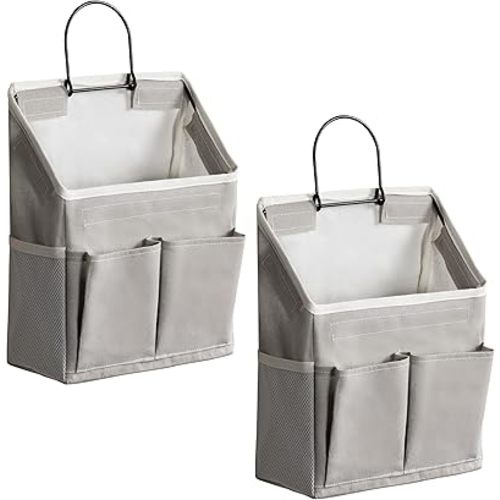 2pcs Wall Hanging Storage Bag, Small Door Closet Linen Fabric Pockets Organizer, Waterproof Multi Functional for Living Room Bedroom Bathroom Kitchen RV Camper with Hooks All Grey