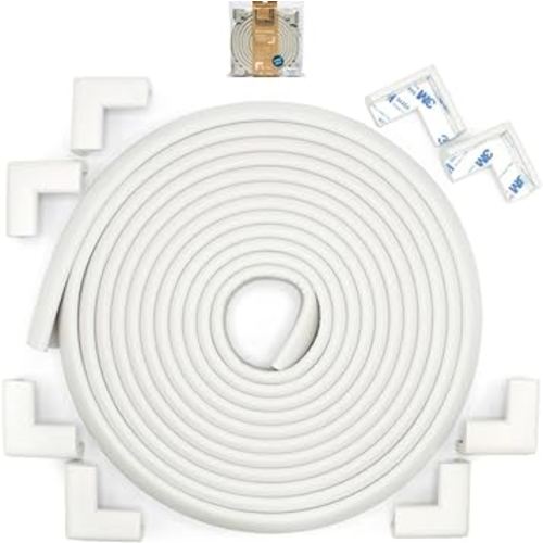 Roving Cove Slim-Fit Corner Edge Protector for Baby Proofing (Small 18ft Edge 8 Corners), Furniture Safety Bumper Guard, Soft NBR Rubber Foam, 3M Adhesive, Oyster White (Off White)
