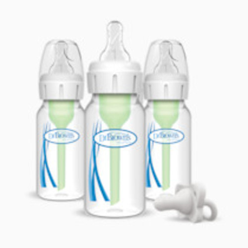 Dr. Brown's Options+ Narrow Anti-Colic Baby Bottles + Happy Paci Set (3 Pack) - Clear/White, 4 Oz, 0 -Up Months