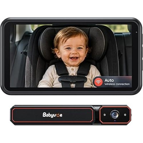 BV6 Wireless Baby Car Camera Fast Setup, HD1080P No Wiring Car Baby Monitor with Auto IR Night Vision, 5.2" Display Backseat Camera 3X Zoom for Kids Rear Seat Safety