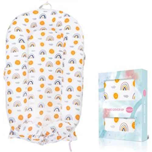 Baby Lounger Cover for Dockatot Deluxe + | 100% Cotton Hypoallergenic Newborn Premium Quality Spare Cover(Cover Only) (Rainbow)