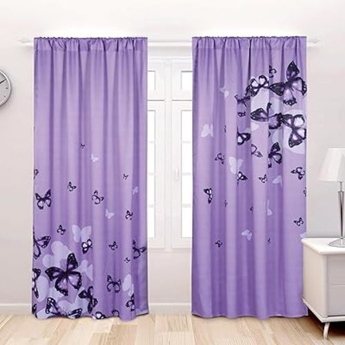 ARTALL Purple Blackout Curtain Large Butterfly Room Darkening Window Curtain Drapes for Living Room Bedroom, 52" W x 84" L, 2 Panels