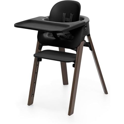 Stokke Steps High Chair for Babies & Children from 6 Months to 10 Years – 2-in-1 Adjustable & Ergonomic Design – Removable Baby Set, Tray & Safety Harness – 18.9 x 24.4 x 34.7 – Black/Warm Brown