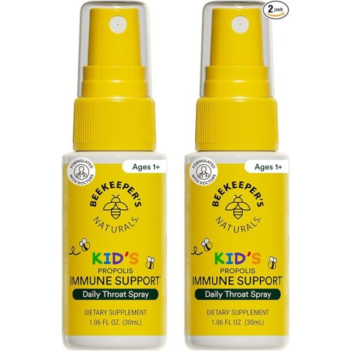 Beekeeper's Naturals Kids Propolis Throat Spray 95% Bee Propolis Extract - Natural Immune Support & Sore Throat Relief, Antioxidants & Gluten-Free, 1.06 oz (Pack of 2)