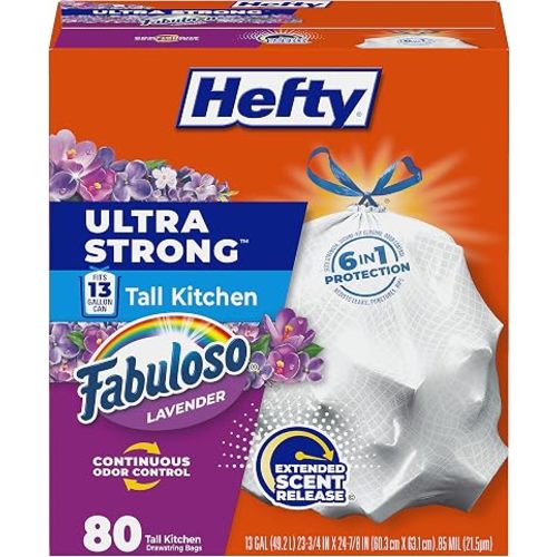 Hefty Ultra Strong 13 Gal Kitchen Trash Bags, Fabuloso Lavender, 80ct