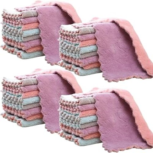 32 Pack Kitchen Cloth, Microfiber Dish Towels Washcloths, Super Absorbent Coral Velvet Dishtowels, Premium Cleaning Cloths,Non-Stick Oil Quick Dry Dish Towels, Soft Tea Towel, Table Cleaning Cloths.