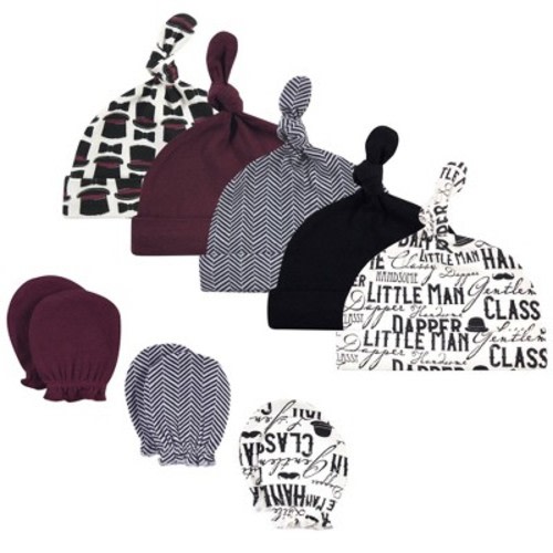 Hudson Baby Infant Boys Cotton Cap and Scratch Mitten Set, Vintage Little Man, 0-6 Months