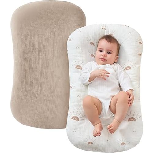 JELLYMONI Muslin Baby Lounger Cover, 100% Cotton 2 Pack Infant Lounger Cover to Protect Lounger from Minor Leaks and Spills, Covers Only No Loungers