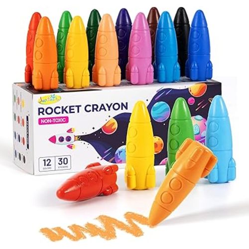 JUPITEARTH Rocket Crayons, Toddler Crayons, Non-Toxic & Washable, 12 Colors